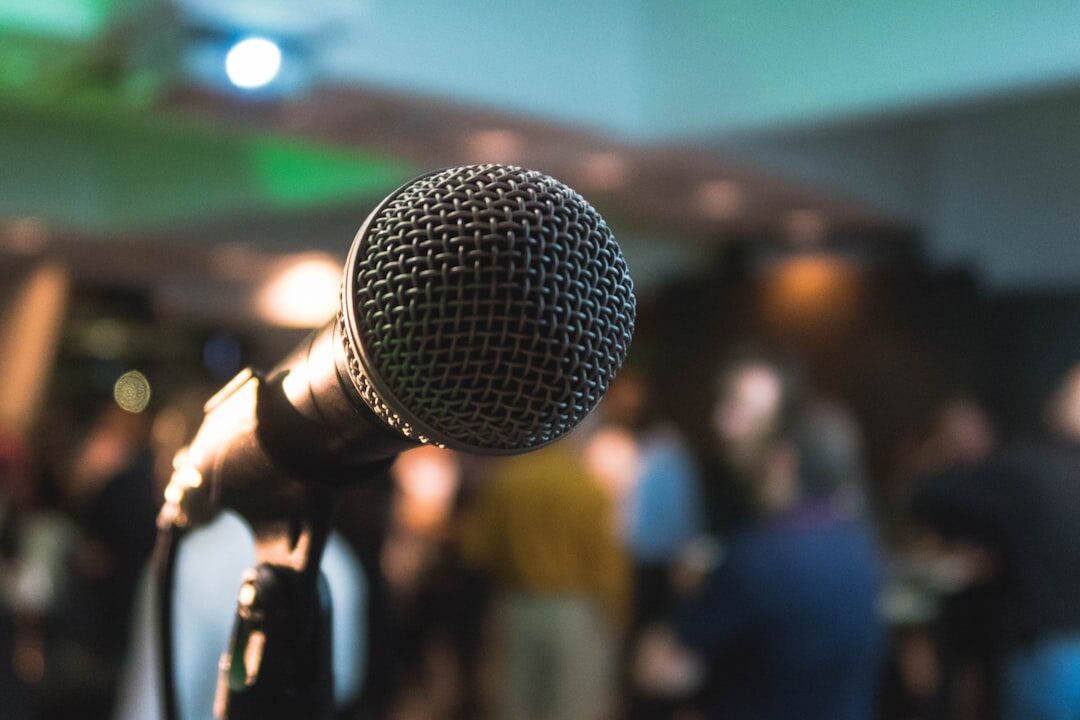 confident woman speaking on stage